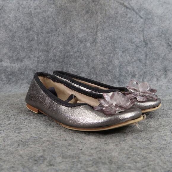Zara Shoes Girls 28 Ballet Flats Fashion Metallic Embellished Toe Elastic Strap - Picture 1 of 13